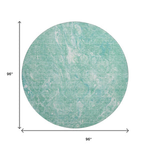 HomeRoots 8' Teal And Ivory Abstract Round Rug – Stylish, Durable, Washable with UV Protection for Any Room! 655514