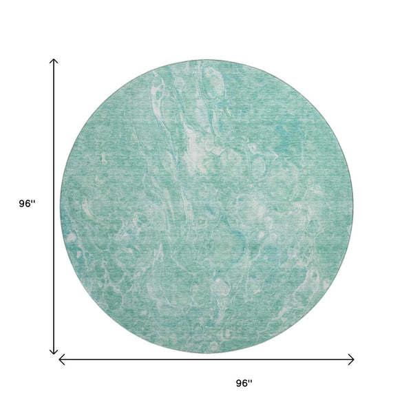 HomeRoots 8' Teal And Ivory Abstract Round Rug – Stylish, Durable, Washable with UV Protection for Any Room! 655514