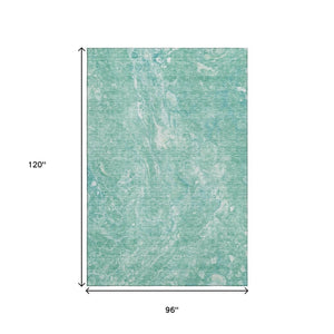 HomeRoots 8' X 10' Teal & Ivory Abstract Area Rug - Washable, UV Protected, Contemporary Design for Homes 655515