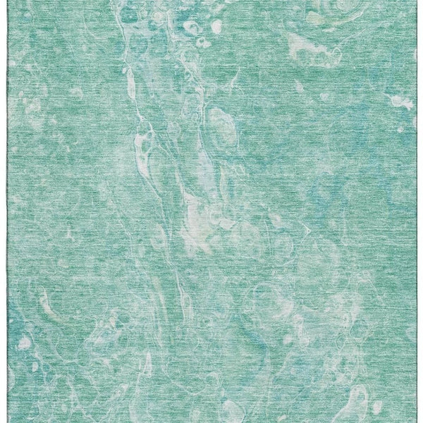 HomeRoots 10' Teal and Ivory Abstract Area Rug - Washable, UV Protected, Stain Resistant for High-Traffic Spaces 655517