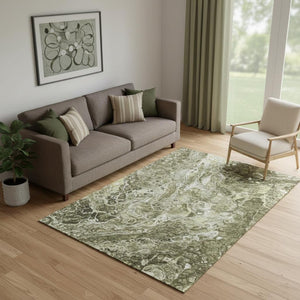 HomeRoots 5' X 8' Washable Taupe and Ivory Abstract Area Rug with UV Protection for Modern Homes & Families 655519