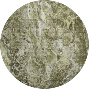 HomeRoots 8' Taupe And Ivory Abstract Washable Round Rug - Durable, UV Protected, Perfect for Modern Homes 655520