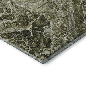 HomeRoots 8' Taupe And Ivory Abstract Washable Round Rug - Durable, UV Protected, Perfect for Modern Homes 655520