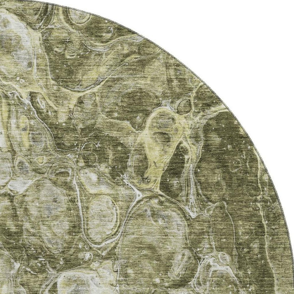 HomeRoots 8' Taupe And Ivory Abstract Washable Round Rug - Durable, UV Protected, Perfect for Modern Homes 655520