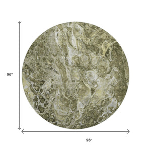 HomeRoots 8' Taupe And Ivory Abstract Washable Round Rug - Durable, UV Protected, Perfect for Modern Homes 655520