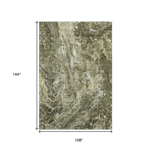 HomeRoots 9' X 12' Modern Abstract Taupe & Ivory Washable Area Rug with UV Protection for Everyday Use 655522
