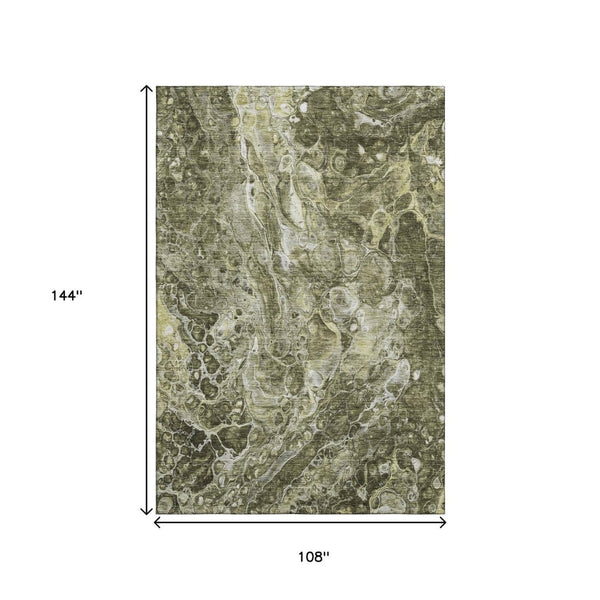HomeRoots 9' X 12' Modern Abstract Taupe & Ivory Washable Area Rug with UV Protection for Everyday Use 655522