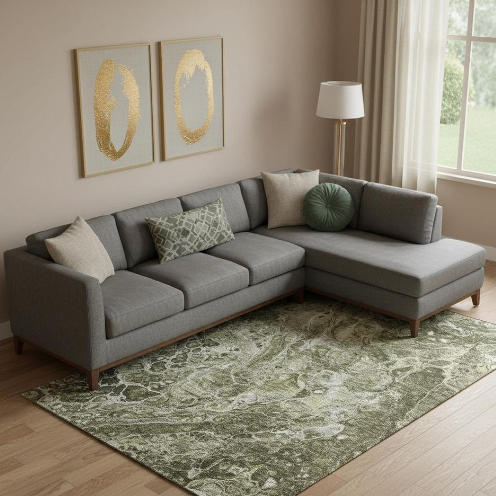 HomeRoots 9' X 12' Modern Abstract Taupe & Ivory Washable Area Rug with UV Protection for Everyday Use 655522