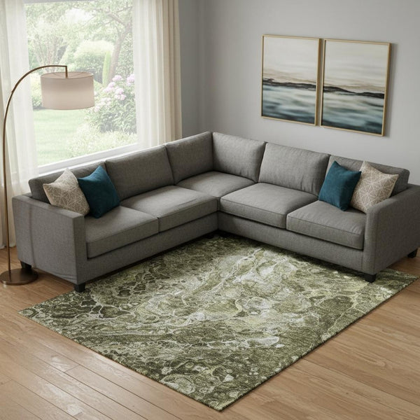 HomeRoots 10' X 14' Taupe & Ivory Abstract Area Rug - Washable, UV-Protected, Stain-Resistant for Busy Homes 655523