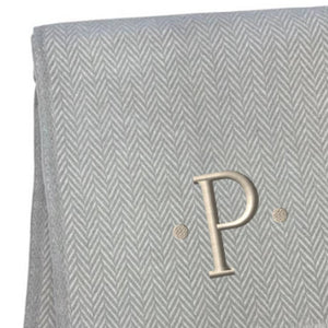 HomeRoots 55" Gray and White Herringbone Cotton Blend Throw Blanket with Personalized Initial and Tassels P 655539