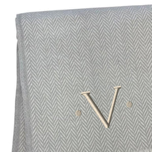 HomeRoots 55" Gray and White Herringbone Cotton Blend Throw Blanket with Personalized Initial and Tassels V 655545