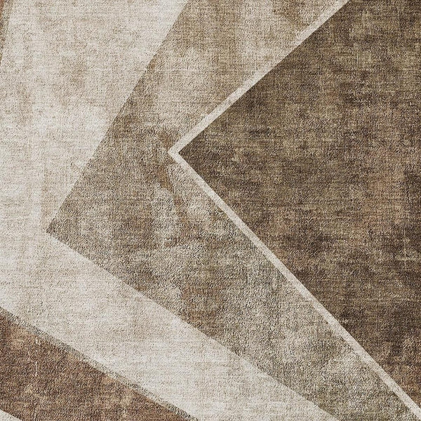 HomeRoots 5' X 8' Brown and Beige Geometric Area Rug - Washable, UV Protected, Stylish & Stain-Resistant Design 655551