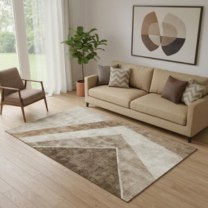 HomeRoots 5' X 8' Brown and Beige Geometric Area Rug - Washable, UV Protected, Stylish & Stain-Resistant Design 655551