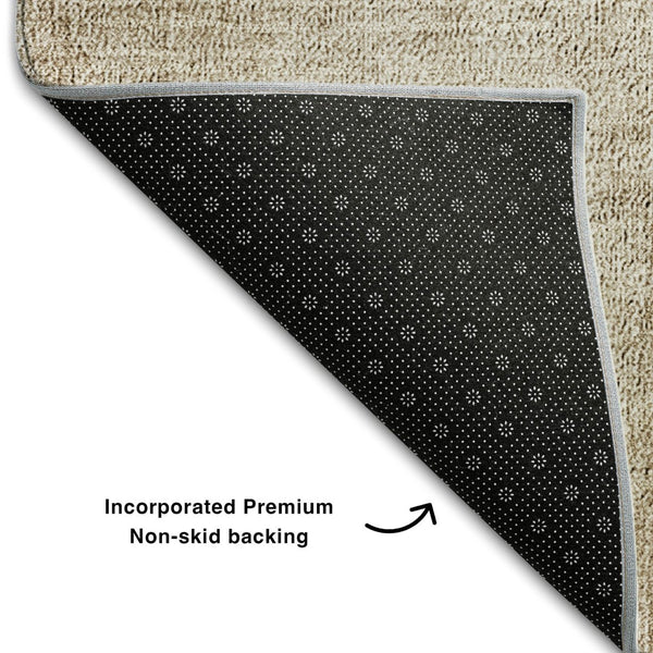 HomeRoots 8' Brown and Beige Geometric Round Rug - Washable, UV-Protected, Family-Friendly Design for Homes! 655552