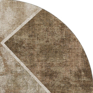 HomeRoots 8' Brown and Beige Geometric Round Rug - Washable, UV-Protected, Family-Friendly Design for Homes! 655552