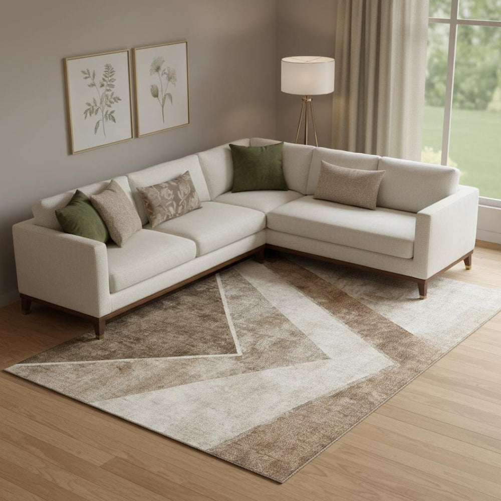 HomeRoots 8' X 10' Washable Brown & Beige Geometric Area Rug with UV Protection for Modern Homes & Families 655553