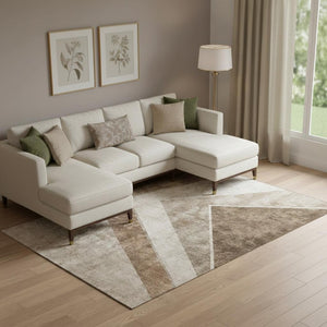 HomeRoots 9' X 12' Brown and Beige Geometric Washable Area Rug – Durable, UV Protected, and Stain Resistant! 655554