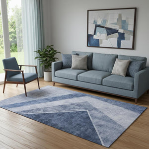 HomeRoots 5' X 8' Blue and Ivory Geometric Area Rug – Washable, UV Protected, Stain Resistant for Busy Homes 655557