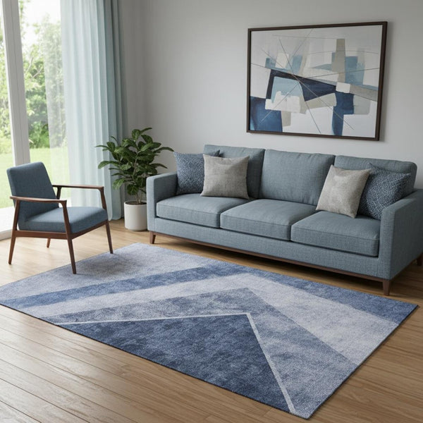 HomeRoots 5' X 8' Blue and Ivory Geometric Area Rug – Washable, UV Protected, Stain Resistant for Busy Homes 655557
