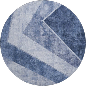 HomeRoots 8' Blue and Ivory Geometric Round Rug - Washable, UV-Protected, Durable, Ideal for Homes with Kids! 655558