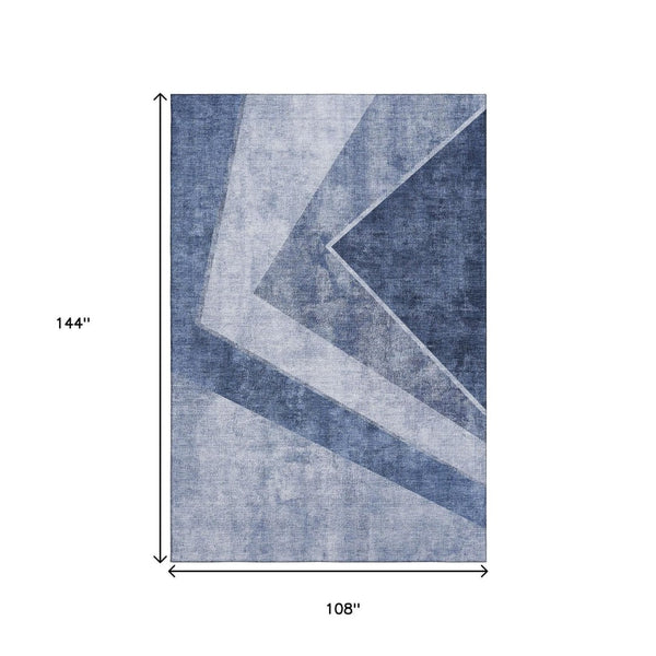 HomeRoots 9' X 12' Blue and Ivory Geometric Area Rug - Washable, UV-Protected, Perfect for High-Traffic Spaces! 655560