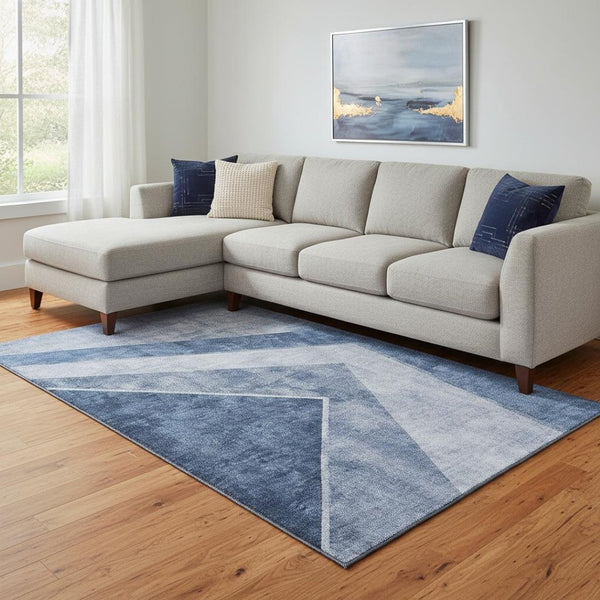 HomeRoots 10' X 14' Blue and Ivory Geometric Area Rug - Durable, Stain-Resistant, UV Protected, Easy Care! 655561