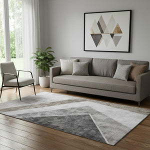 HomeRoots 5' X 8' Gray Brown Silver Geometric Area Rug – Washable, UV-Protected, Modern Design for Every Space 655563