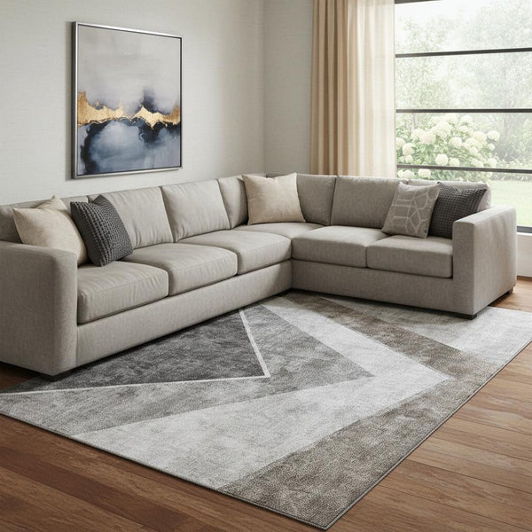 HomeRoots 8' X 10' Stylish Gray Brown & Silver Geometric Area Rug - Washable, UV Protected & Stain Resistant! 655565