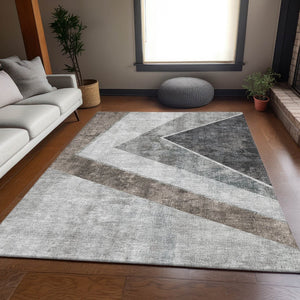 HomeRoots 10' Oversized Gray Brown & Silver Geometric Washable Area Rug with UV Protection for High-Traffic Areas 655567