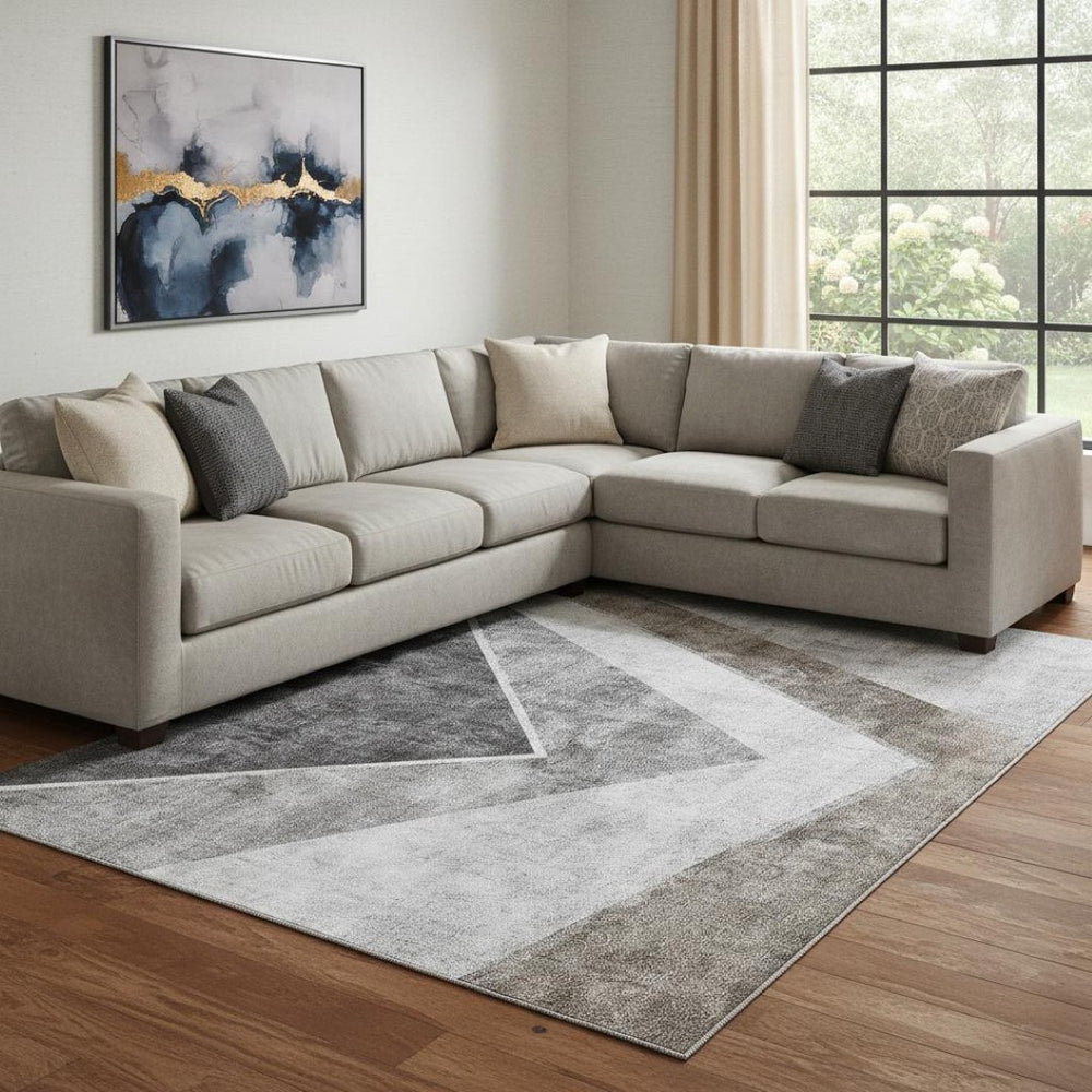 HomeRoots 10' Oversized Gray Brown & Silver Geometric Washable Area Rug with UV Protection for High-Traffic Areas 655567