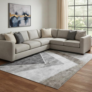 HomeRoots 10' Oversized Gray Brown & Silver Geometric Washable Area Rug with UV Protection for High-Traffic Areas 655567