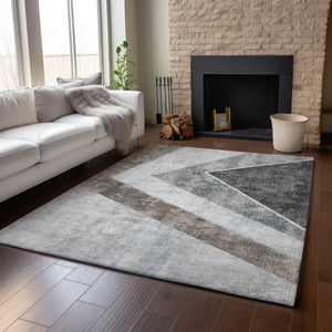 HomeRoots 10' Oversized Gray Brown & Silver Geometric Washable Area Rug with UV Protection for High-Traffic Areas 655567