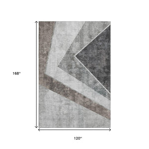 HomeRoots 10' Oversized Gray Brown & Silver Geometric Washable Area Rug with UV Protection for High-Traffic Areas 655567