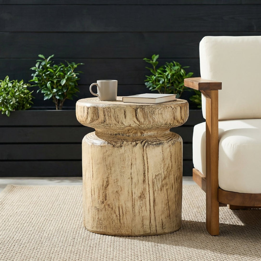 English Elm Mgo Lightweight Concrete Tree Stump Side Table Weather Resistant Indoor Outdoor Accent N776P372338N