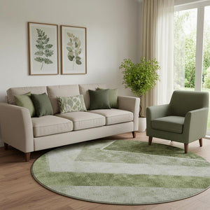 HomeRoots 8' Washable Round Area Rug in Olive Green, Gray & Silver - Durable, UV-Protected & Stylish Design 655570