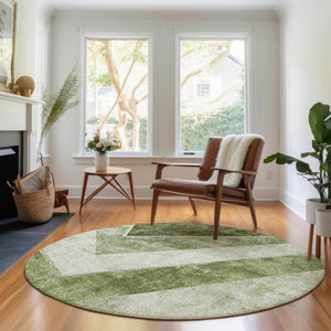 HomeRoots 8' Washable Round Area Rug in Olive Green, Gray & Silver - Durable, UV-Protected & Stylish Design 655570