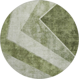 HomeRoots 8' Washable Round Area Rug in Olive Green, Gray & Silver - Durable, UV-Protected & Stylish Design 655570