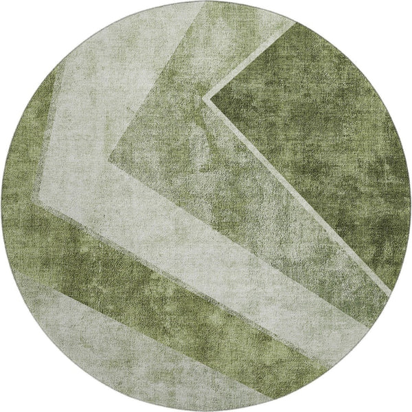 HomeRoots 8' Washable Round Area Rug in Olive Green, Gray & Silver - Durable, UV-Protected & Stylish Design 655570