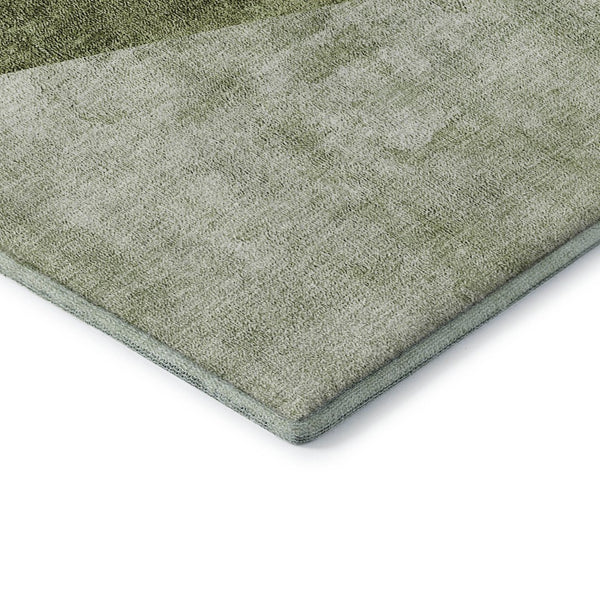 HomeRoots 8' Washable Round Area Rug in Olive Green, Gray & Silver - Durable, UV-Protected & Stylish Design 655570