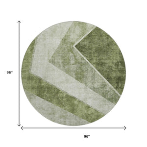HomeRoots 8' Washable Round Area Rug in Olive Green, Gray & Silver - Durable, UV-Protected & Stylish Design 655570