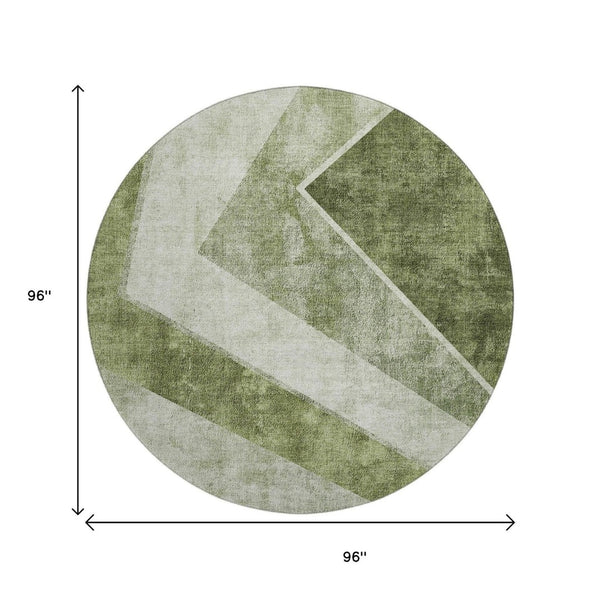 HomeRoots 8' Washable Round Area Rug in Olive Green, Gray & Silver - Durable, UV-Protected & Stylish Design 655570
