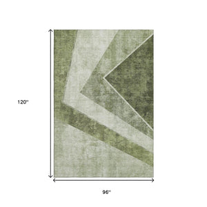 HomeRoots 8' X 10' Washable Geometric Area Rug in Olive Green and Silver - UV Protected, Stain Resistant, Durable Design 655571