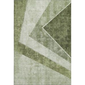HomeRoots 8' X 10' Washable Geometric Area Rug in Olive Green and Silver - UV Protected, Stain Resistant, Durable Design 655571