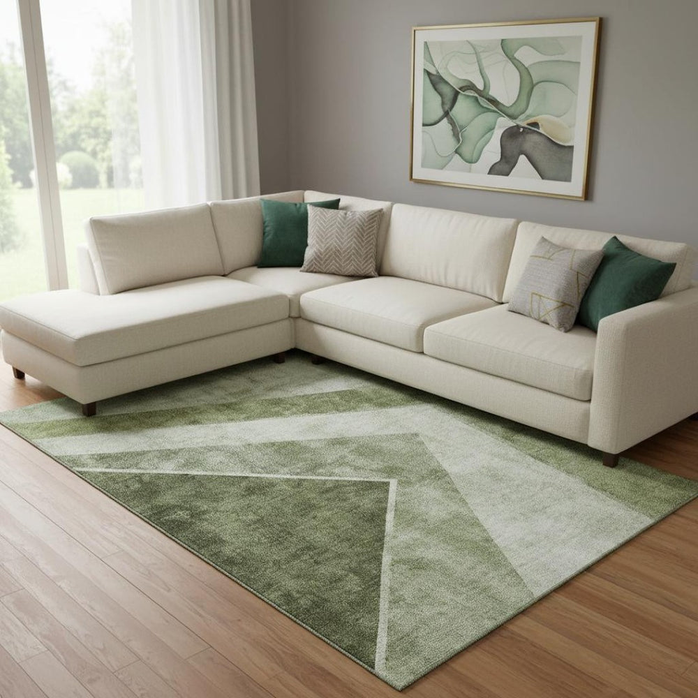 HomeRoots 8' X 10' Washable Geometric Area Rug in Olive Green and Silver - UV Protected, Stain Resistant, Durable Design 655571