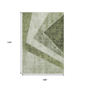 HomeRoots 9' X 12' Olive Green Gray Silver Geometric Area Rug - Stylish, Washable, UV-Protected for High Traffic Areas 655572