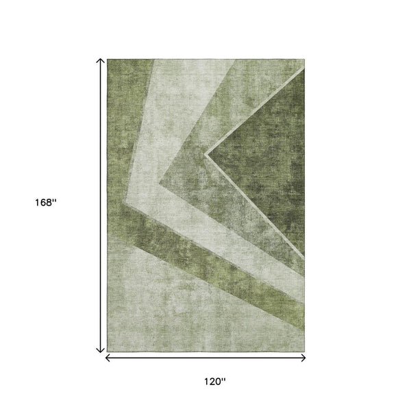 HomeRoots 10' Washable Olive Green Gray Silver Geometric Area Rug - Durable, Stain Resistant & UV Protected 655573
