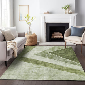 HomeRoots 10' Washable Olive Green Gray Silver Geometric Area Rug - Durable, Stain Resistant & UV Protected 655573