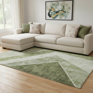 HomeRoots 10' Washable Olive Green Gray Silver Geometric Area Rug - Durable, Stain Resistant & UV Protected 655573