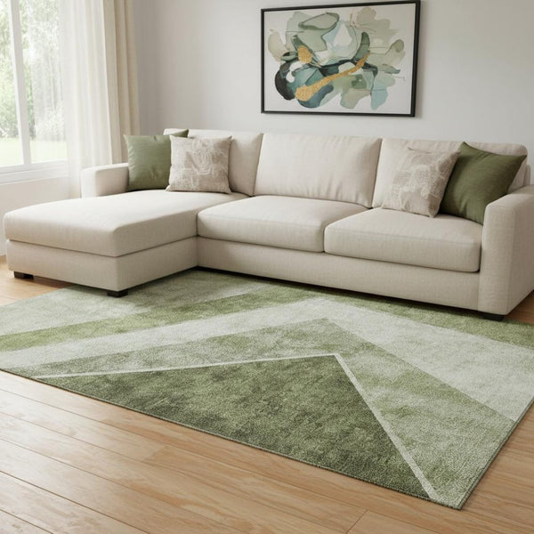 HomeRoots 10' Washable Olive Green Gray Silver Geometric Area Rug - Durable, Stain Resistant & UV Protected 655573