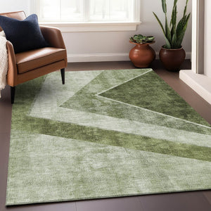 HomeRoots 10' Washable Olive Green Gray Silver Geometric Area Rug - Durable, Stain Resistant & UV Protected 655573